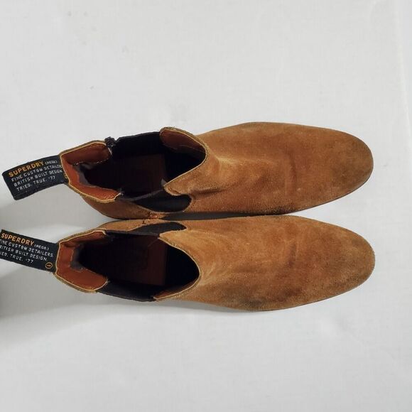 Superdry Tan Suede Chelsea Boots Size 10 Pull On Stretch Mens - Picture 12 of 16